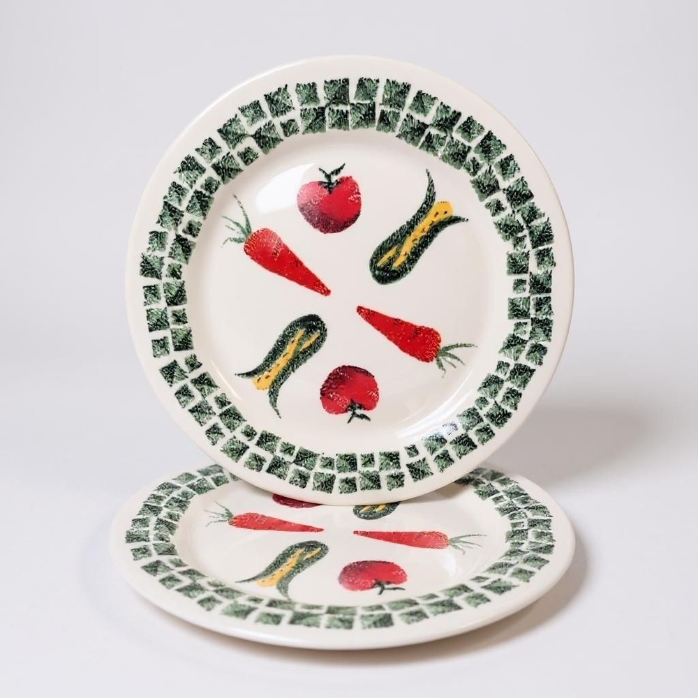 Arcopal France Vegetable Pattern Tempered Glass Dinner Plates - Set Of 2 VGUC